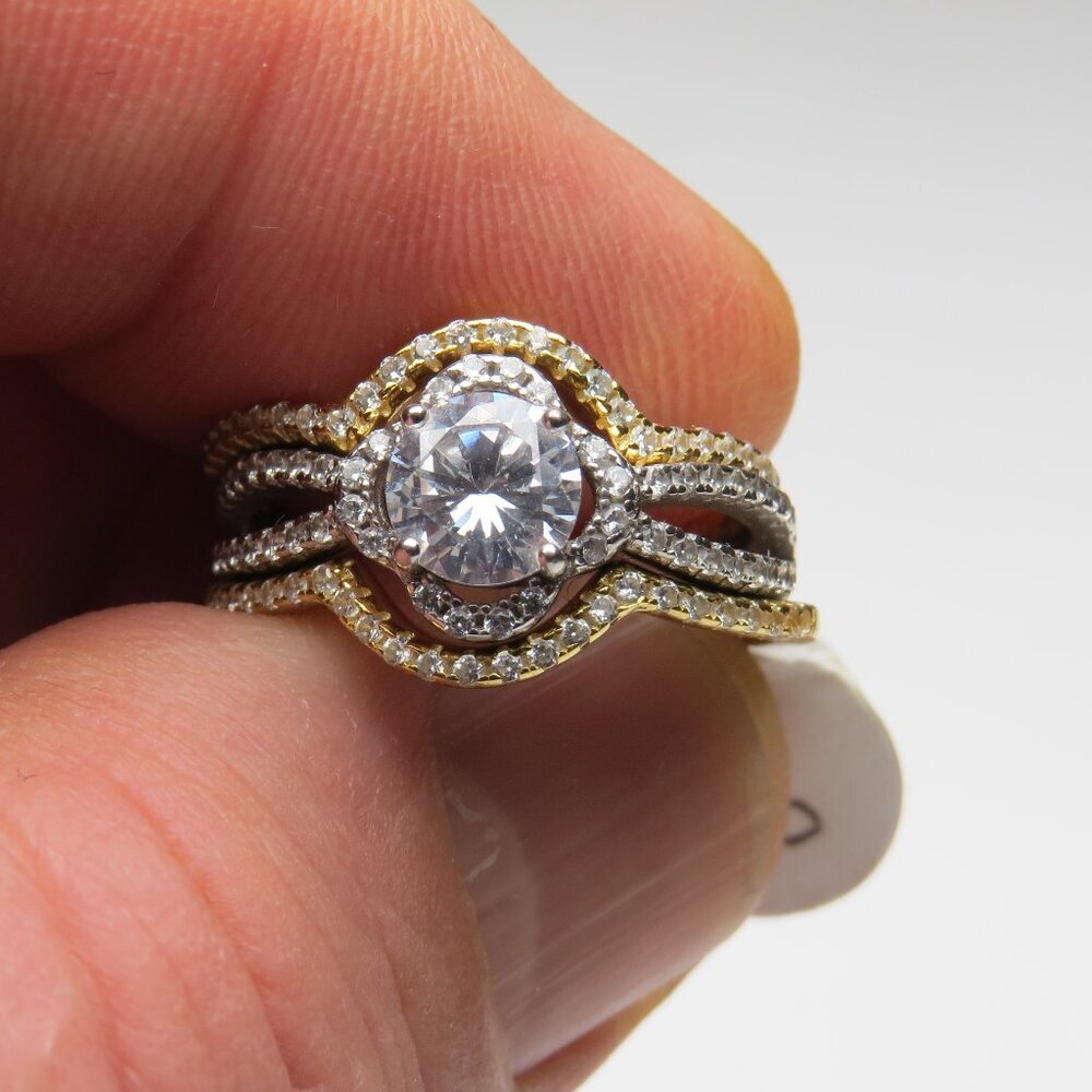 "14k *925 Sterling Silver Diamond Band Engagement Ring  Set of 3"